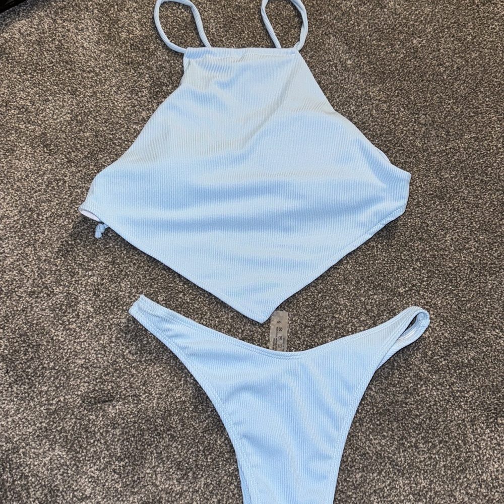 Women's blue two-piece bikini